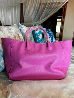 Bright Pink Faux Pebbled Leather Tote Brand New